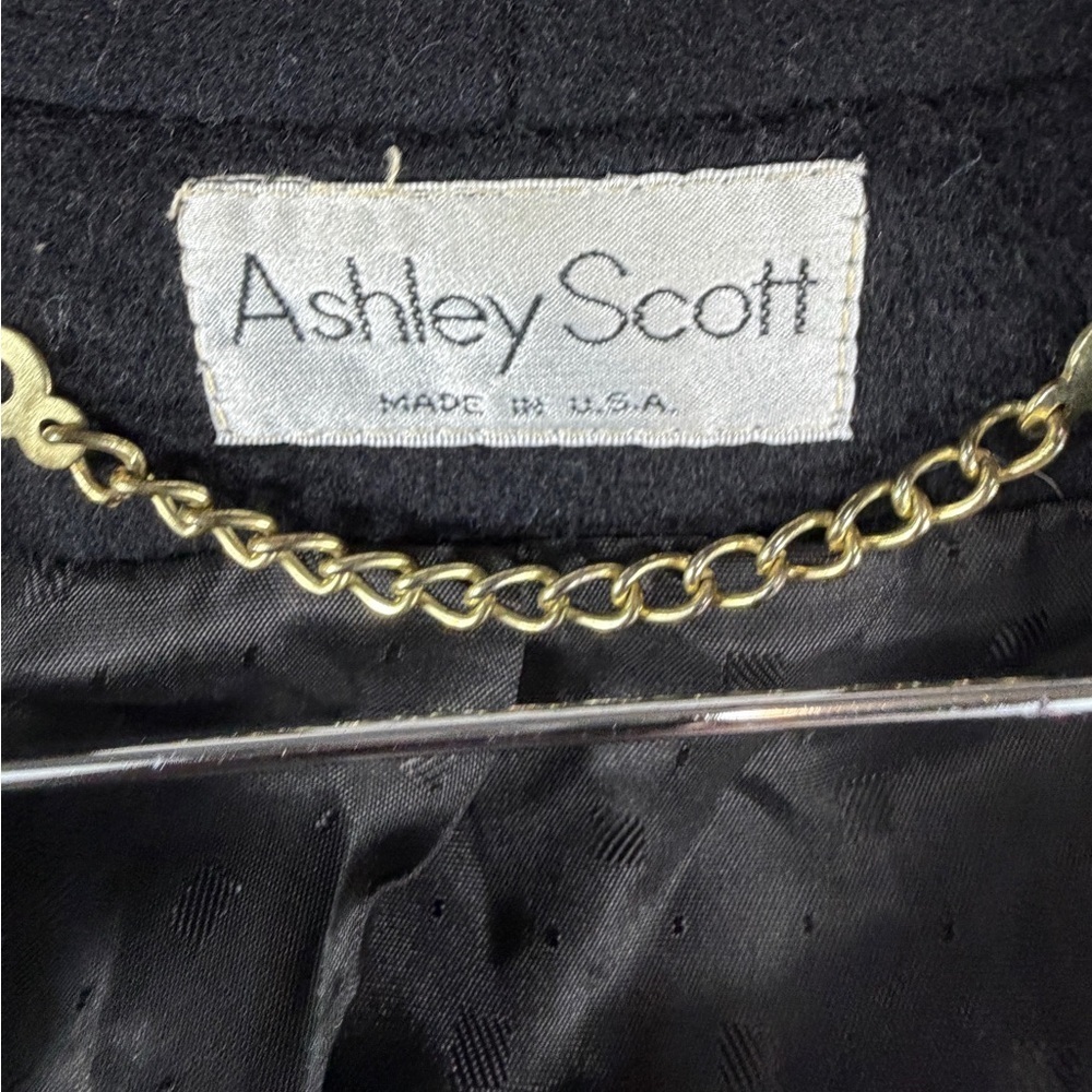 Ashley Scott Black 100% Wool Long Coat Gold Buttons Made in USA XL vintage - Picture 4 of 13
